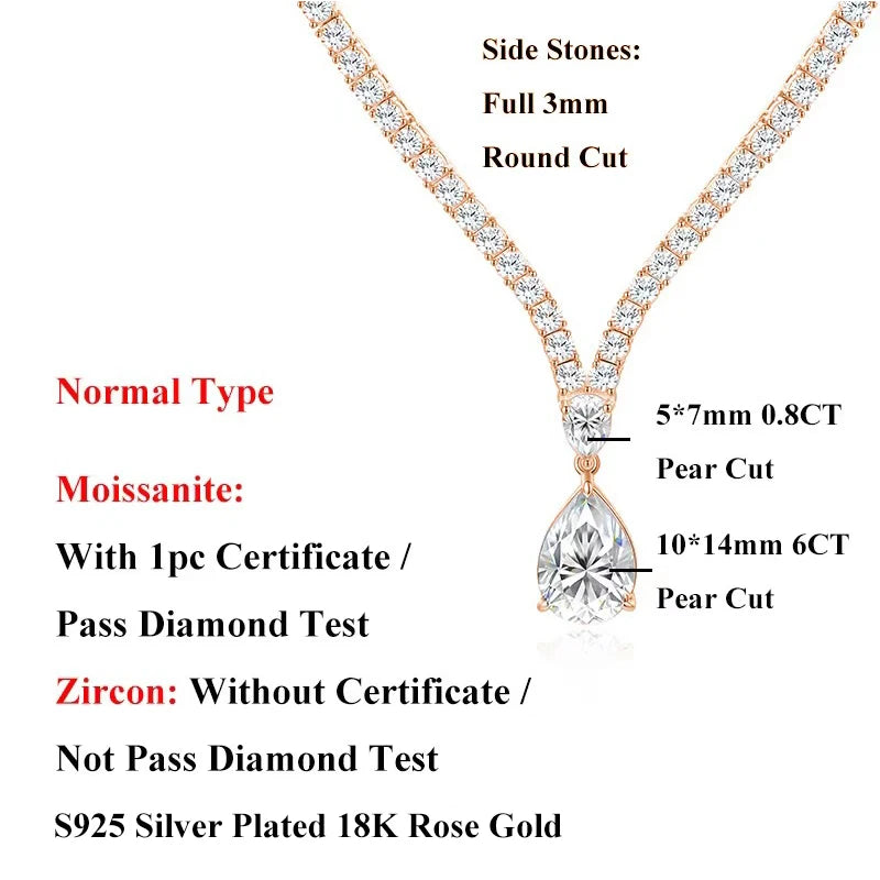EWYA Luxury Pear Cut Full D Color Moissanite Tennis Neck Chain Woman s925 Silver All Lab Diamond Party Bridal Necklaces Gift