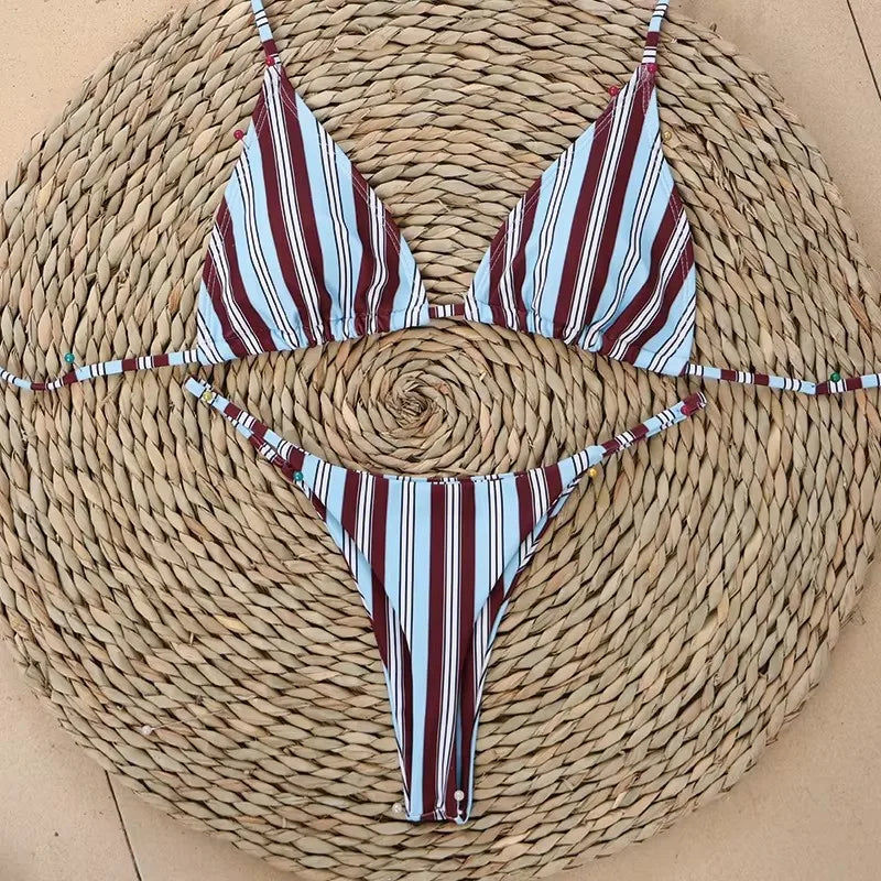 Micro Bikinis 2026 Nouveau Maillot De Bain Femme Sexy Bikini Brésilien Imprimé Rayures Maillot De Bain De Plage biquini Femme