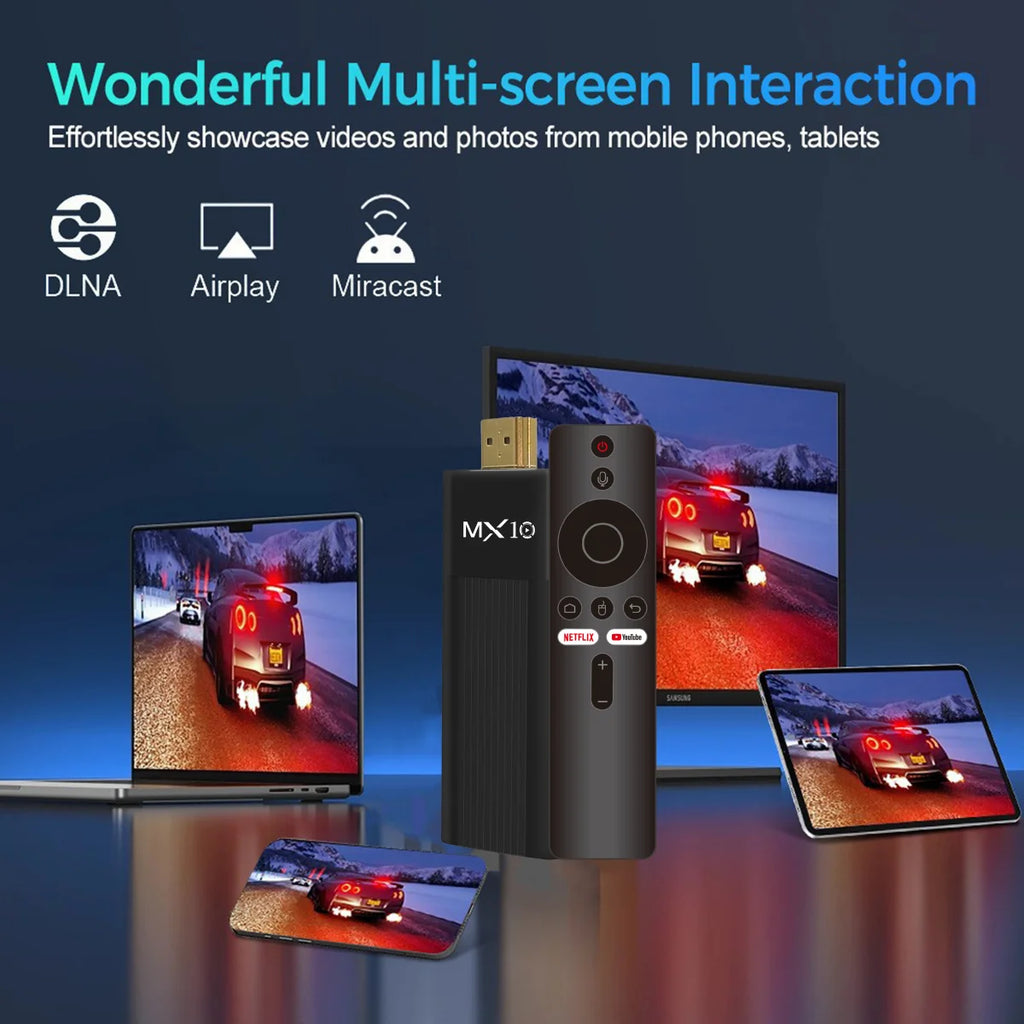 Clé TV Android Ultra HD 4K MX10-F3 Stick Mini Clé TV H313 Quad Core Supporte le double Wifi 2.4/5G 2Go RAM 16Go ROM