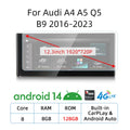 12.3 Android 14 Wireless Carplay For Audi A4 A5 Q5 B9 2017 2016-2023 IPS Touch Screen WIFI Multimedia Stereo GPS Navi Receiver