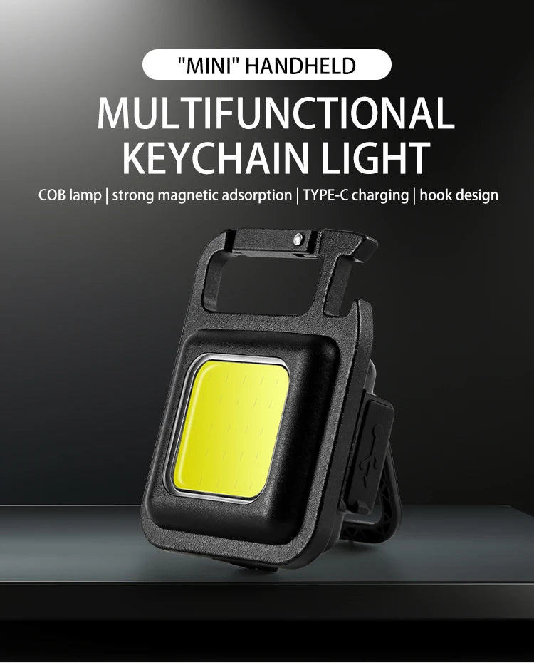 LED Flashlight Super Bright 1500LM Folding Bracket Bright EDC Keychain USB Rechargeable Waterproof Light Outdoor Camping Tools