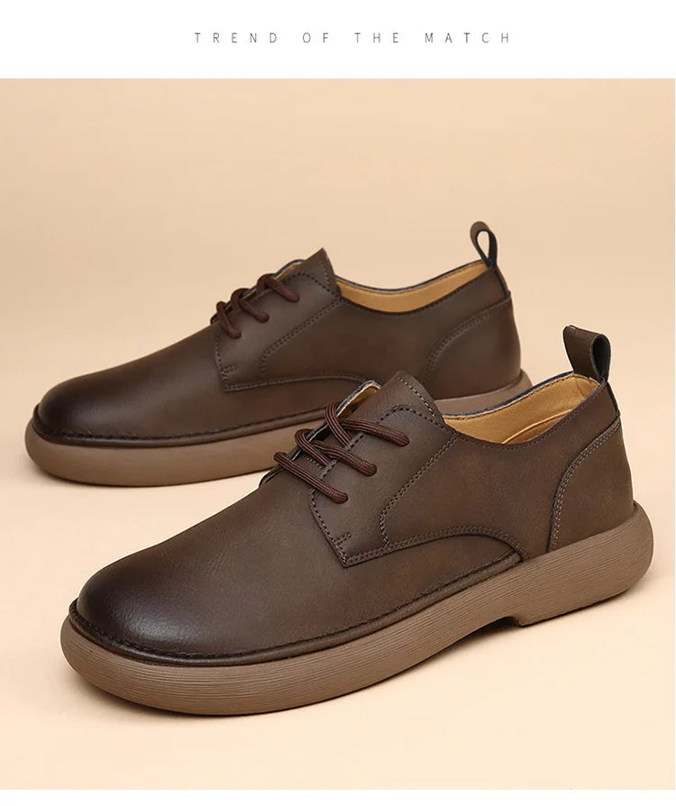 Men's Shoes 2026 Spring New Wide Head Genuine Leather Men's Shoes Breathable Trendy Retro Casual Leather Shoes Men