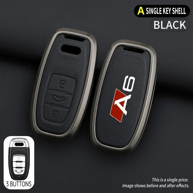 Zinc Alloy Leather For AUDI A6 S6 RS6 C5 C6 C7 4F S line Car Key Case Cover Shell Protected Keychain Bag Car-Styling Accessories