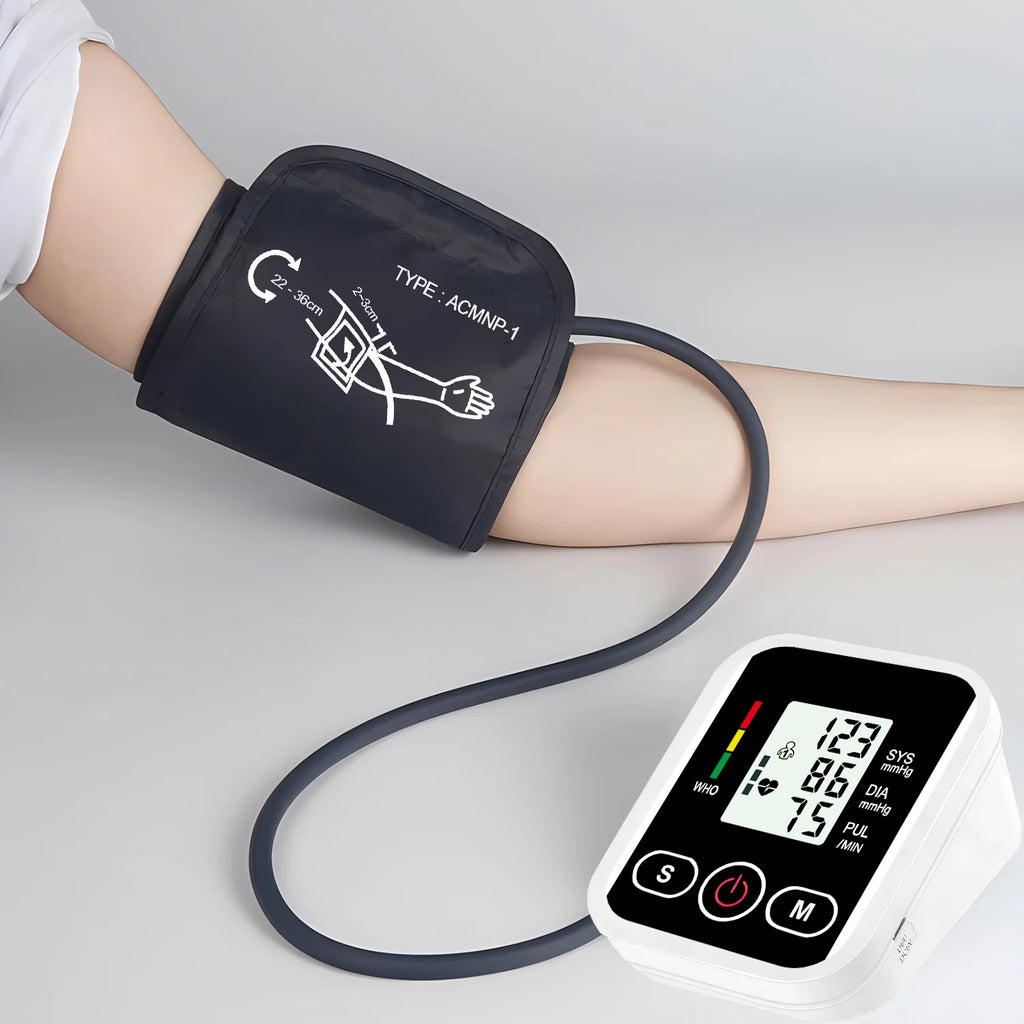 Automatic Arm Blood Pressure Monitor – Digital Tensiometer with Heart Rate, Pulse & SpO₂ Oximeter for Home Health Use