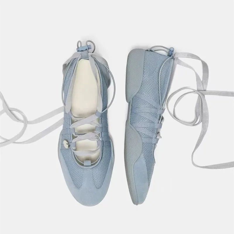 Ins style Fashion Air Mesh Cross-tied Women Ballet Sneakers Comfortable Soft Sole Sports Walking Loafers Casual Flats Shoes