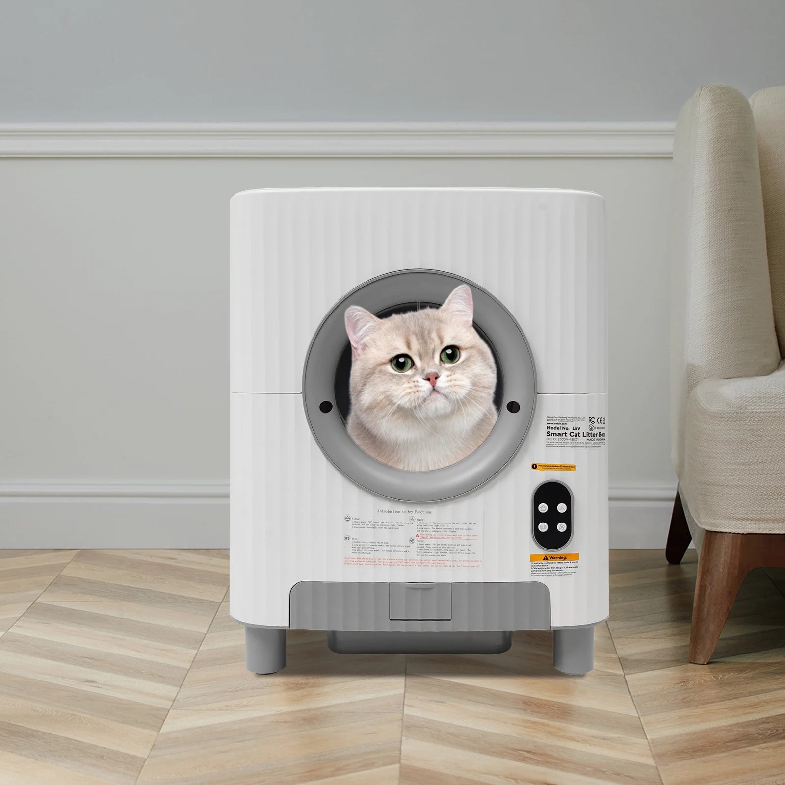 Automatic Cat Litter Box 68L Large Capacity Self-Cleaning Smart Cat Toilet 14.96Gal with Negative Ion Sterilization WiFi Bluetooth APP Control Detachable Roller Odor Control Pet Potty for Multi-Cat Household Home Pet Cat Care