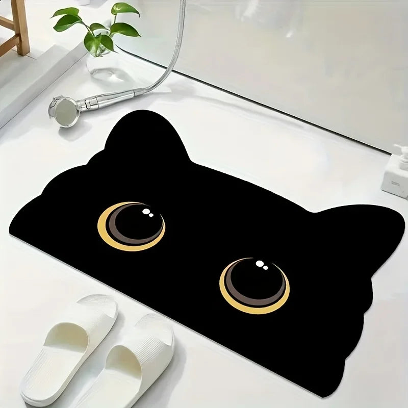 VIKAMA Black Cat Floor Mat,Cute Cartoon Bathroom Mat Welcome Mat,Waterproof Non-slip Doormat Toilet Floor Rug Home Decoration
