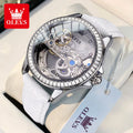 OLEVS Fully Hollowed Watches for Women Automatic Mechanical Women's Watches Luxury Stainless Steel Diamond Inlay Wristwatch 6699