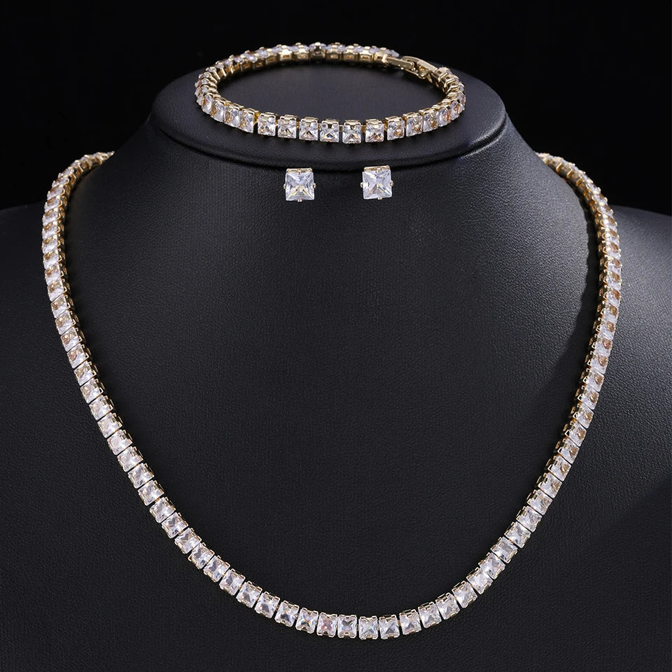 ZAKOL Gorgeous Buling AAA Clear Round Cubic Zirconia Wedding Bridal Necklace Earrings Party Jewelry Set for Women