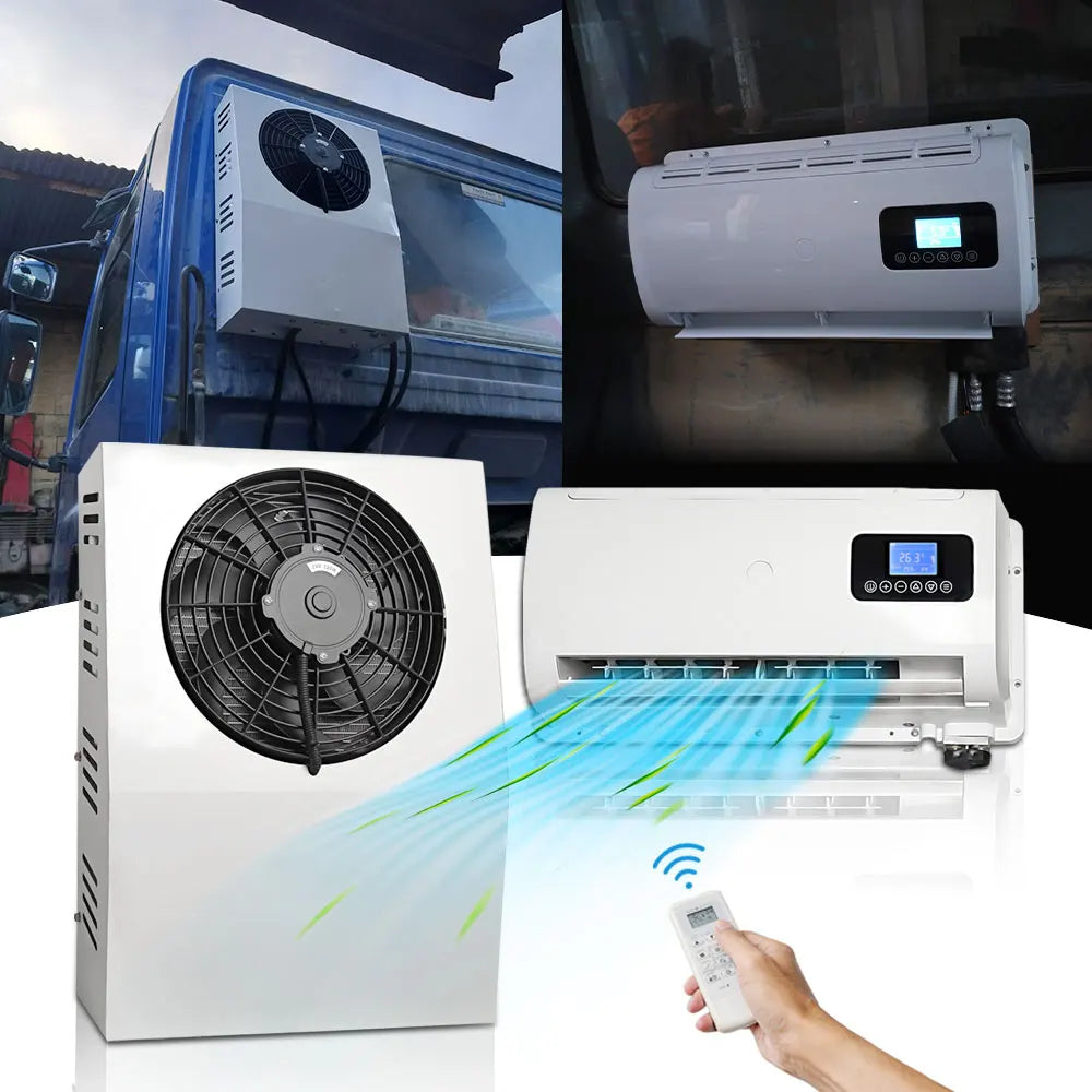12V/24V Split Air Conditioner for Truck Van RV Camper Low Noise Fast Cooling Electric Parking Air Conditioning System 10500BTU