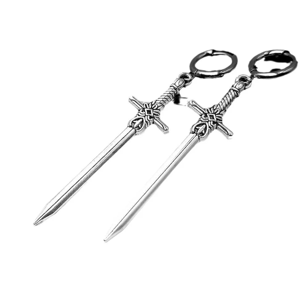 Personality Design Punk Goth Style Sword Drop Dangle Earrings for Men New Trend Hip Hop Rock Party Jewelry Y2K Accessories
