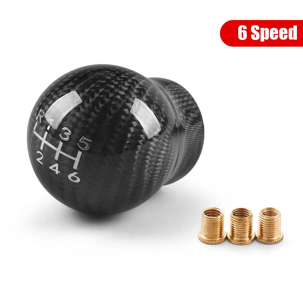 JDM Style Oval/Sphere Carbon Fiber Manual Gear Shift Knob M12*1.25 With 3 Adapters M8*1.25, M10*1.25, M10*1.5 Shift Head Knob