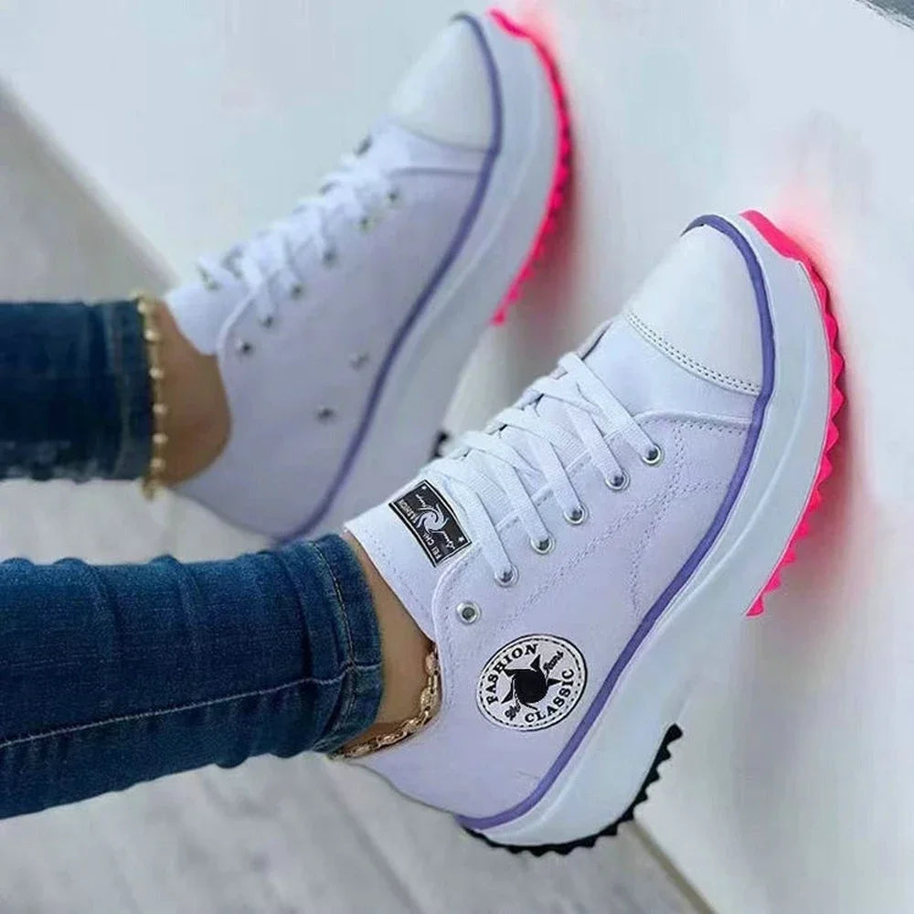 Women’s Pattern Canvas Sneakers Simple Fashionable Casual Lace-Up Shoes thick bottom outdoor activity High Quality lady footwear
