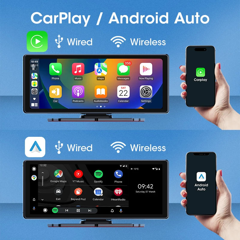 Janstie Dash Cam 4K+1080P Carplay Android Auto Navigation GPS Écran IPS 7/8,1 pouces DVR de voiture Vision nocturne IR Moniteur de stationnement 24H