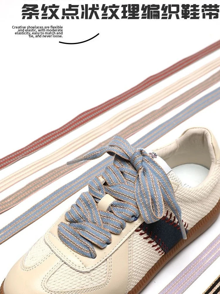 Width 1.5cm Creativity Stripes Red Green Shoelaces Trend Sport Casual DE Trainig Shoe Laces For Spring Summer Shoes Strings