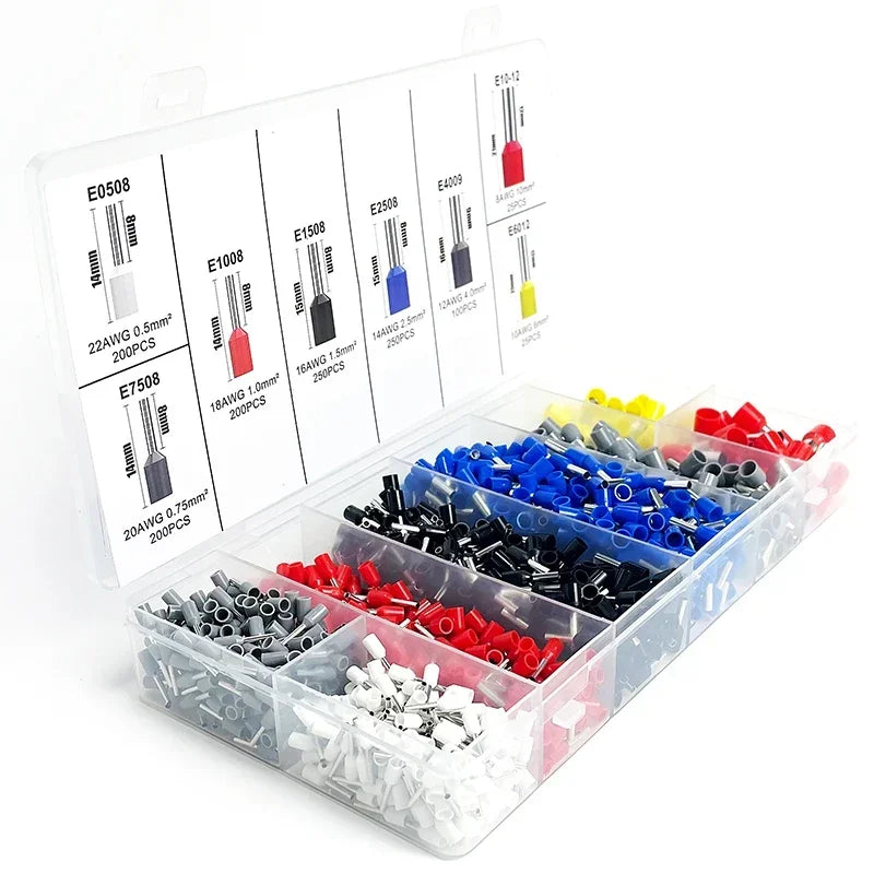 Bulk Copper Crimp Terminals 200-1900Pcs | E1508/E1008 Ring Connectors for Cable Wiring & Auto Repair