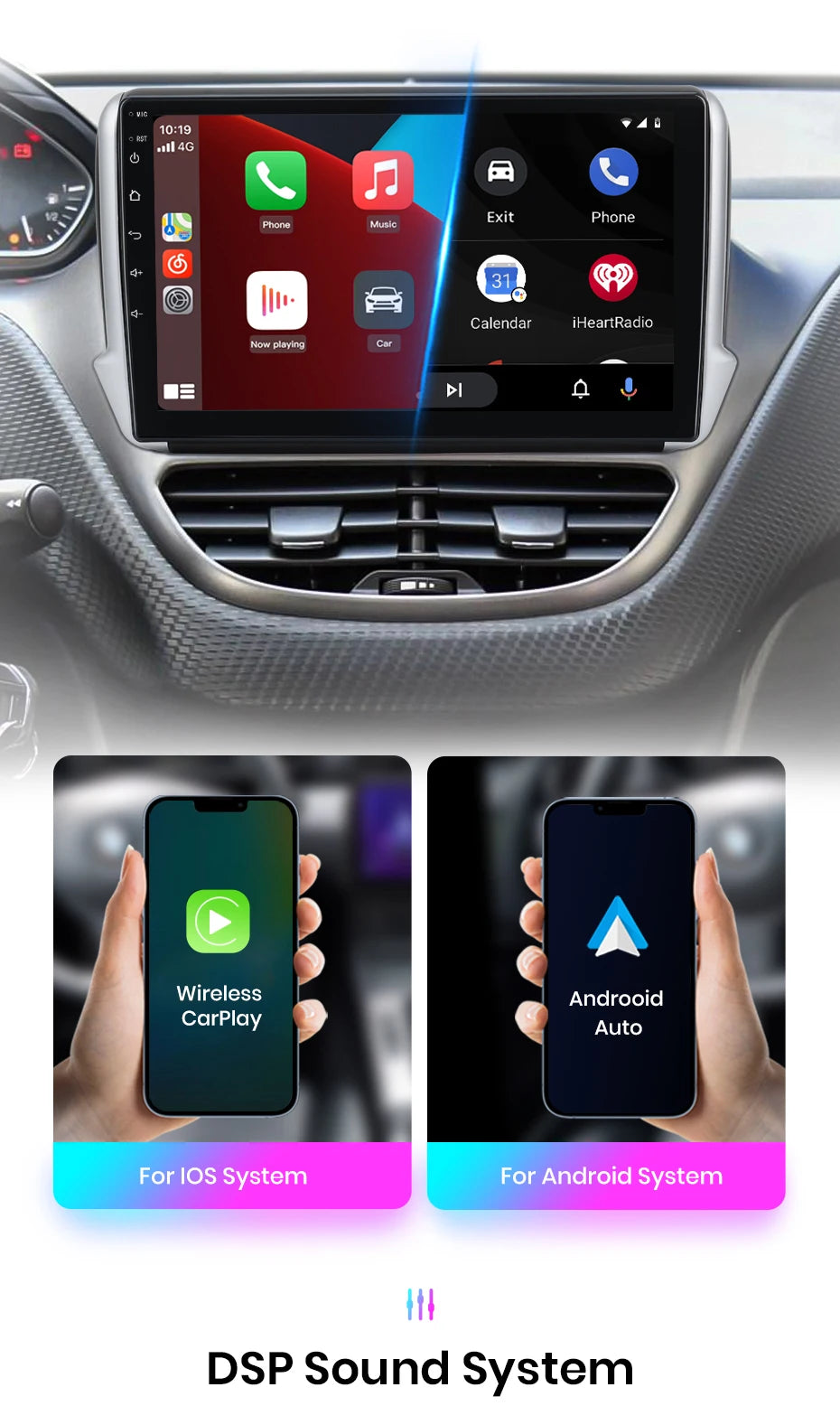 Junsun Wireless CarPlay Android Auto Car Radio For Peugeot 2008 208 2012 - 2018 GPS Multimedia 2 din