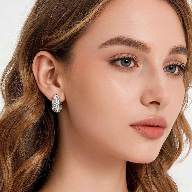 Fashion Zirconia U Shape Huggie Hoop Earrings For Women Geometric Ear Buckle Bridal Wedding Engagement Earrings Daily Jewelry