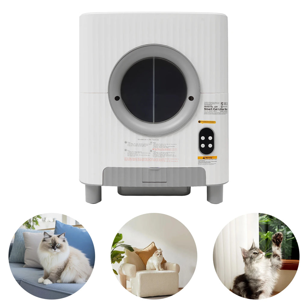 Automatic Cat Litter Box 68L Large Capacity Self-Cleaning Smart Cat Toilet 14.96Gal with Negative Ion Sterilization WiFi Bluetooth APP Control Detachable Roller Odor Control Pet Potty for Multi-Cat Household Home Pet Cat Care