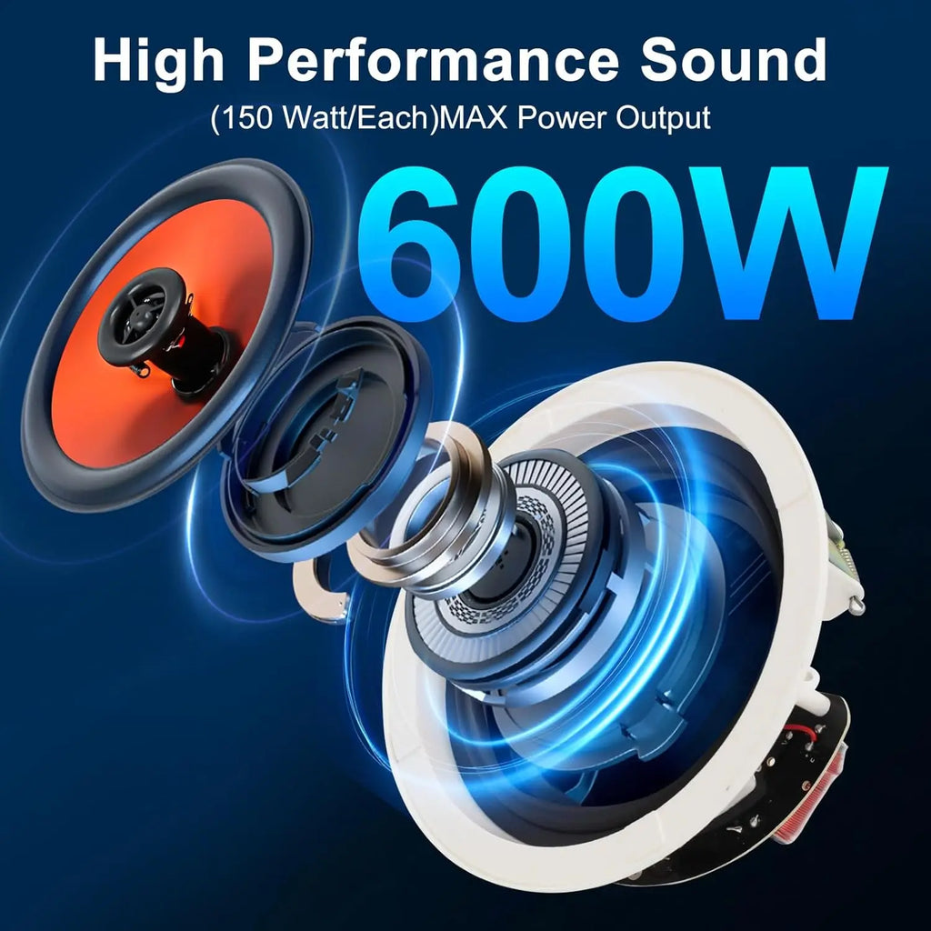 STUDIOFINIX 6.5" 4 PCS 600 Watts Haut-parleurs de plafond Bluetooth Enceintes encastrables filaires pour la maison Idéal pour cuisine intérieure, maison, chambre