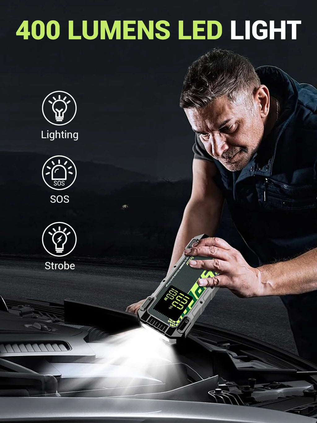Démarreur de batterie de voiture YESPER 4000A – Démarreur 12V 24000mAh, batterie externe portable pour moteurs essence et diesel 10L, démarrage d'urgence automatique