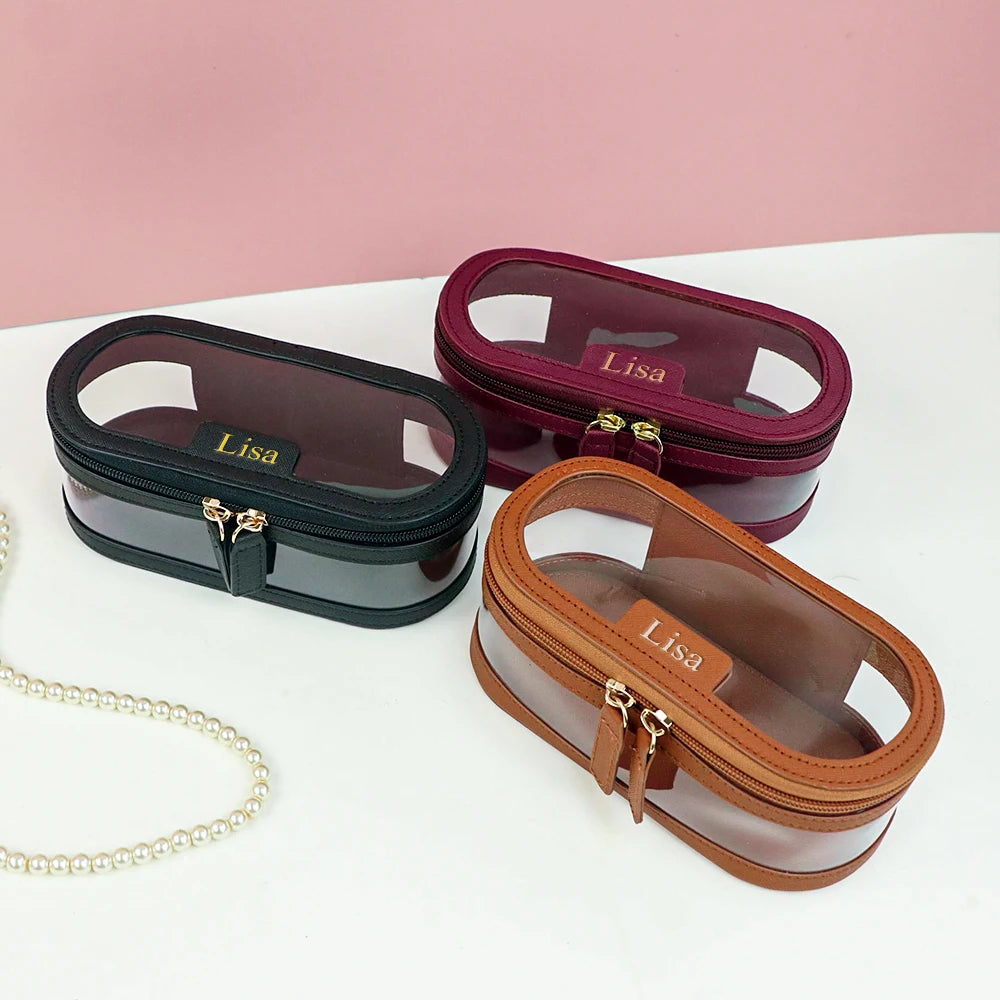 Customized Name Multi-Color PU Leather PVC Makeup and Washroom Bag with Large Storage Capacity and Waterproof Makeup Bag