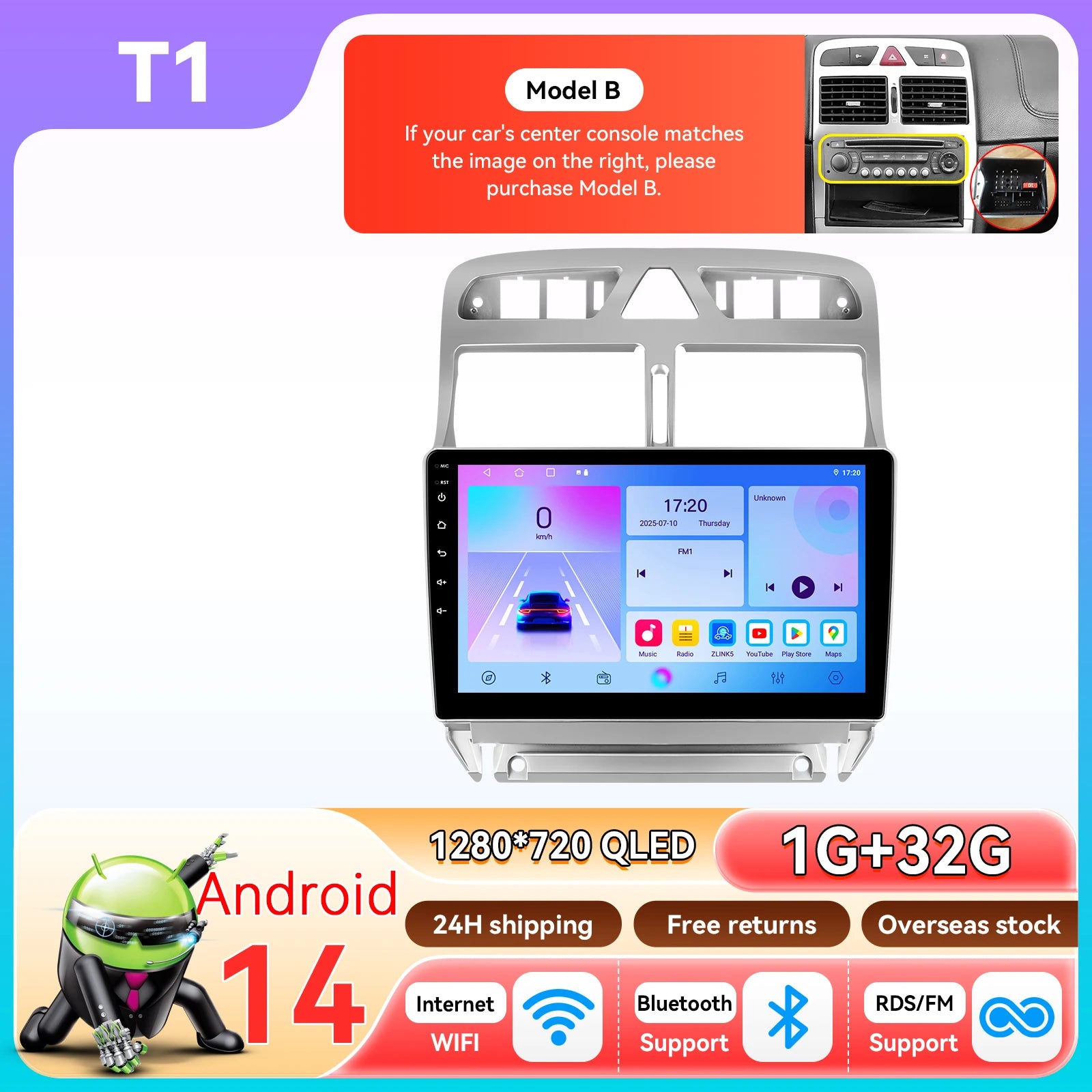 Hizpo 2Din 9inch CarPlay Android Auto Car Radio for Peugeot 307 307CC 307SW 2002 - 2013 Multimedia Navigation GPS RDS DSP 4G BT