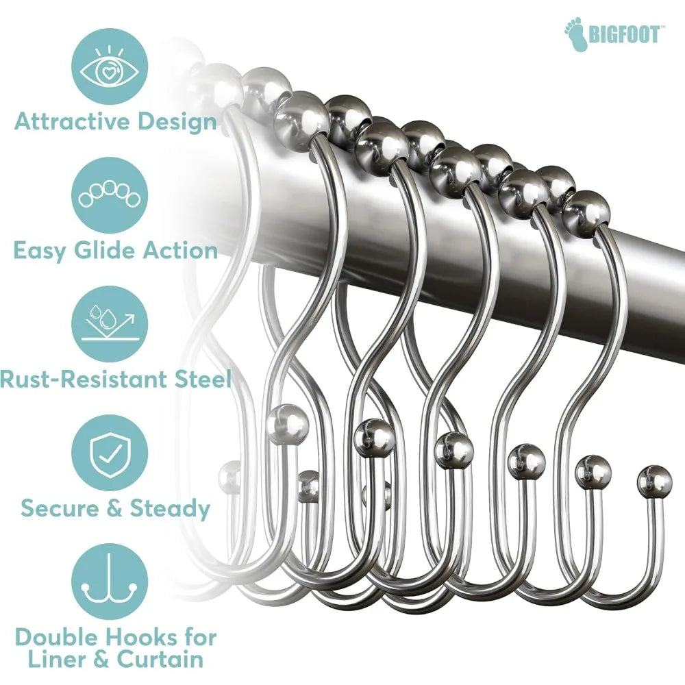 Crochets de rideau de douche doubles en acier inoxydable pour une glisse facile et un maintien sûr