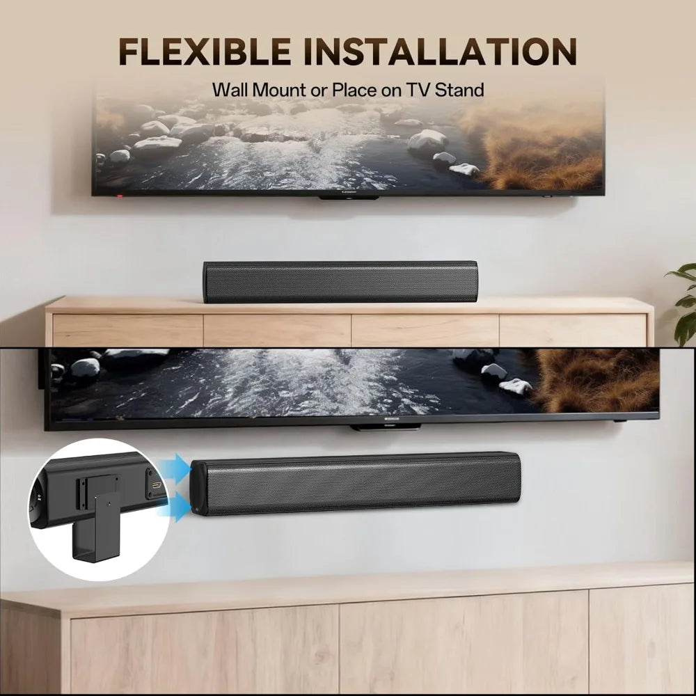 Barre de son sans fil avec caisson de basses, home cinéma 2.1 canaux, HDMI ARC optique USB, fixation murale, 3 modes EQ pour TV PC Gaming