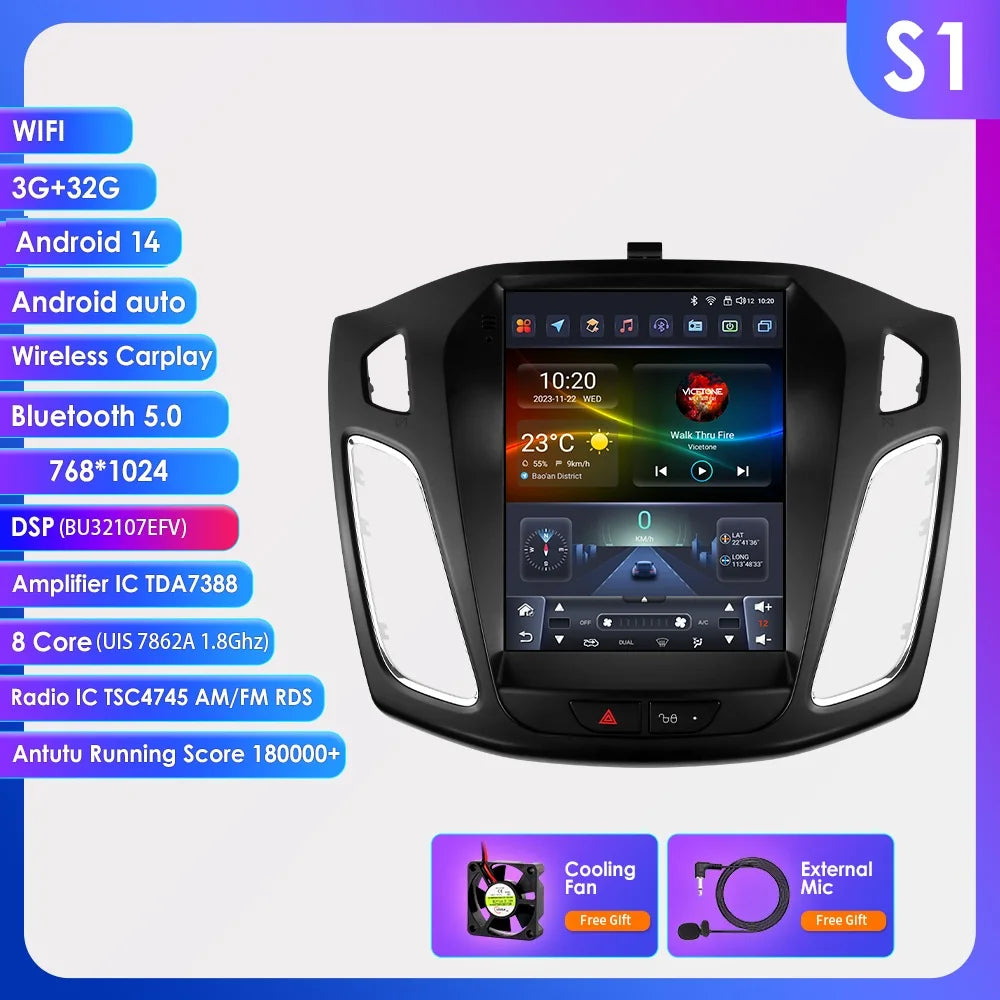Hizpo 9.7" Car Radio for Ford Focus 3 Mk 3 2011 2012 - 2019 2 Din Android 14 Multimedia Video Player 2Din Carplay Auto Stereo