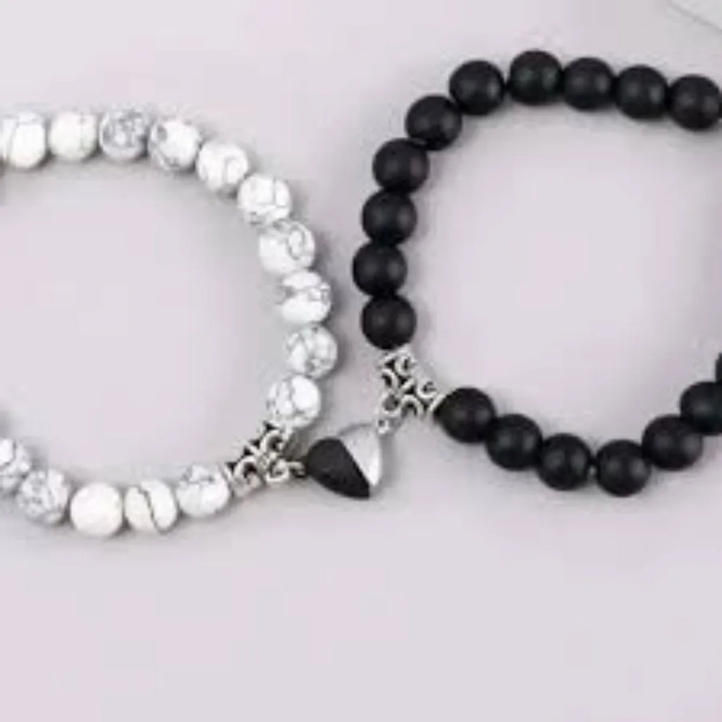 2Pcs/Set Natural Stone Beaded Heart Magnet Attraction Couple Bracelets For Women Men Simple Love Relationship Bracelet Jewelry