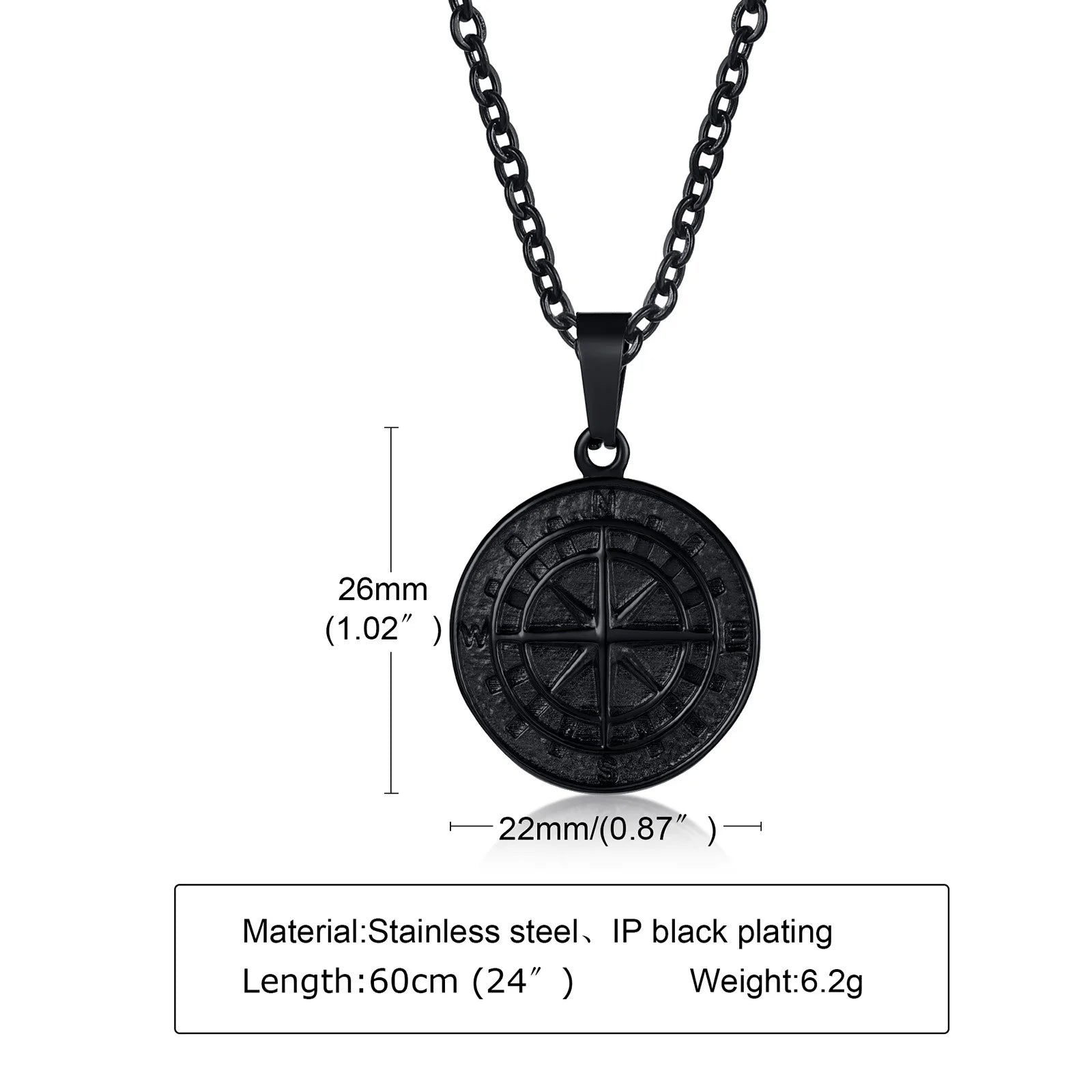 Vintage Compass Pendant Necklaces for Men Boys, Stainless Steel Coin Necklace, Rock Hiphop Collar Graduation Guide Gift
