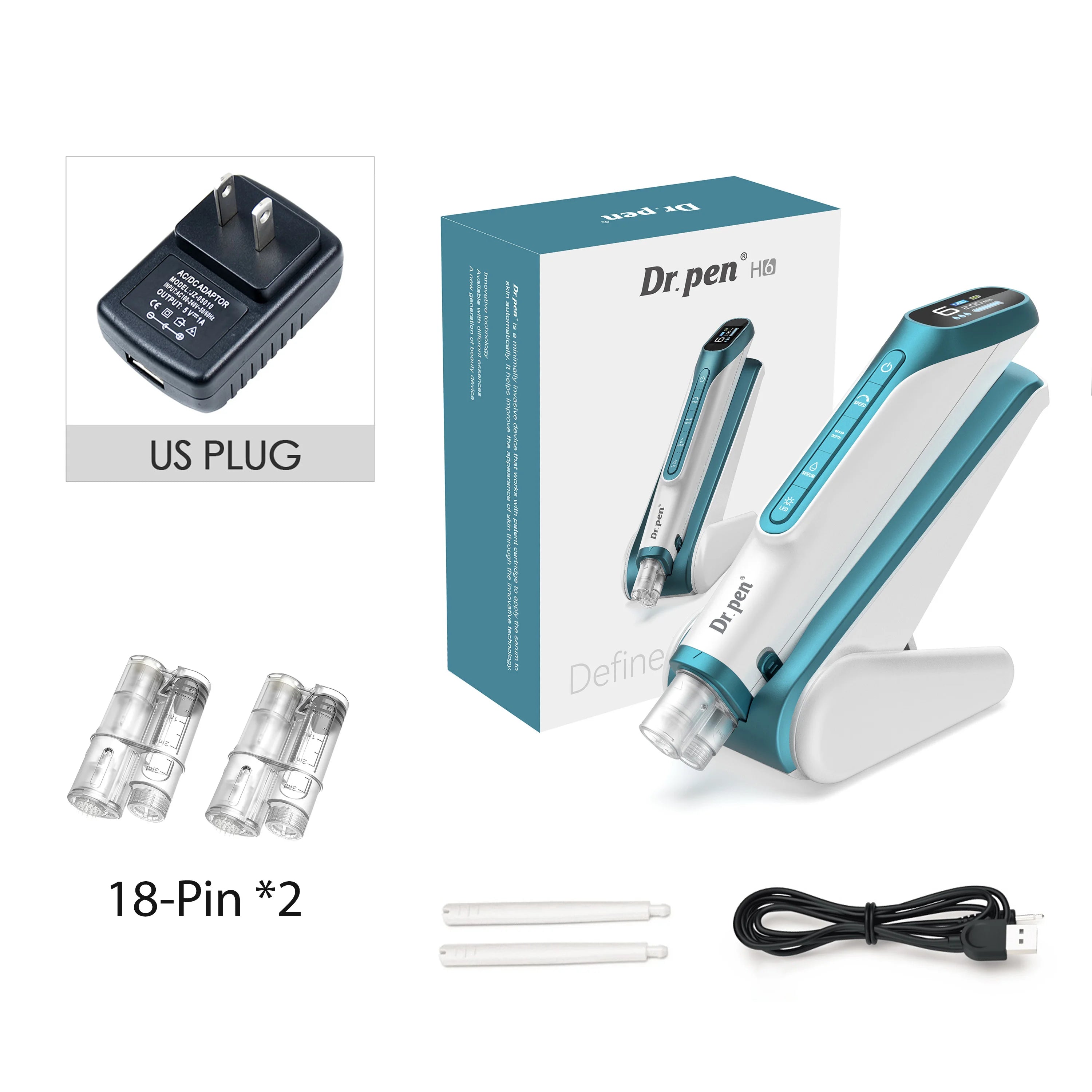 New Dr Pen H6 Innovative Technology Microneedling Derma Pen Automatic Serum Applicator Beauty Device with 2Pcs 0.25mm Cartridge