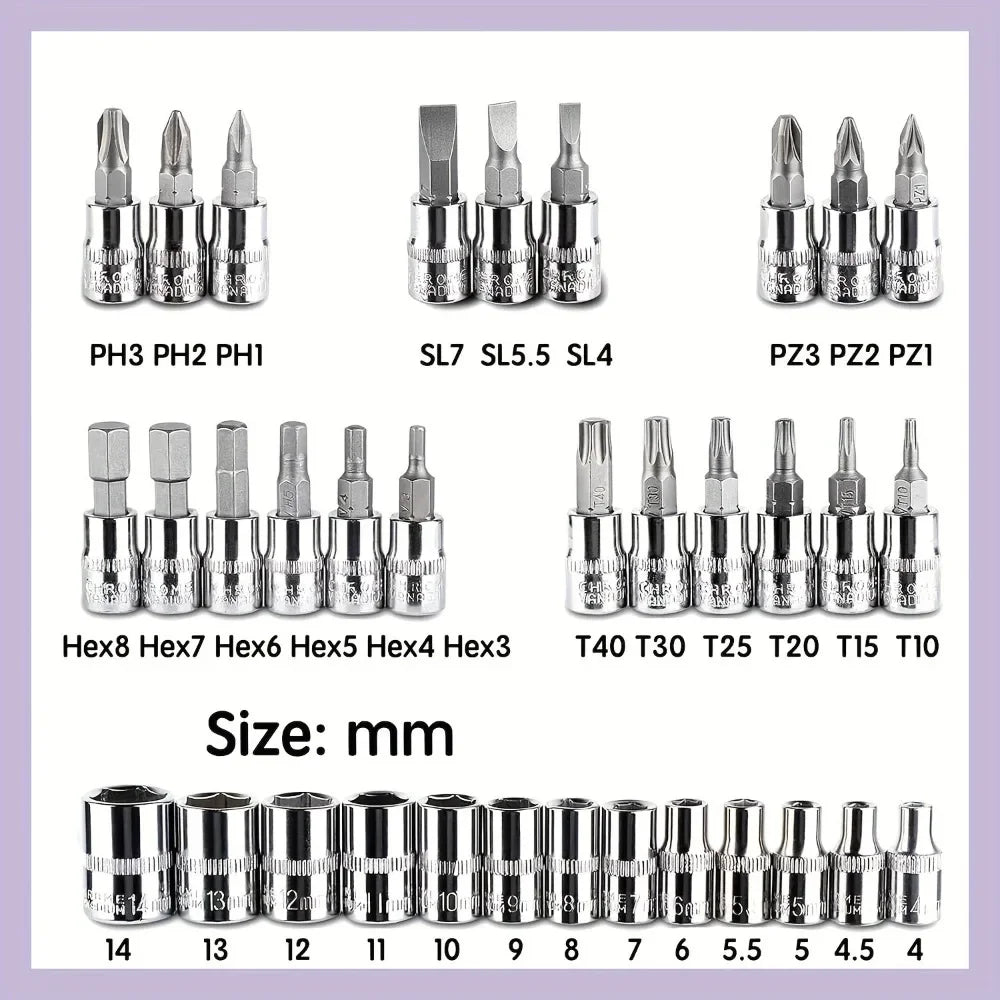 46Pcs Auto Repair Combination Ratchet Wrench Toolbox Family Tools Auto Maintenance Vehicle-mounted Socket Repair Set Tools