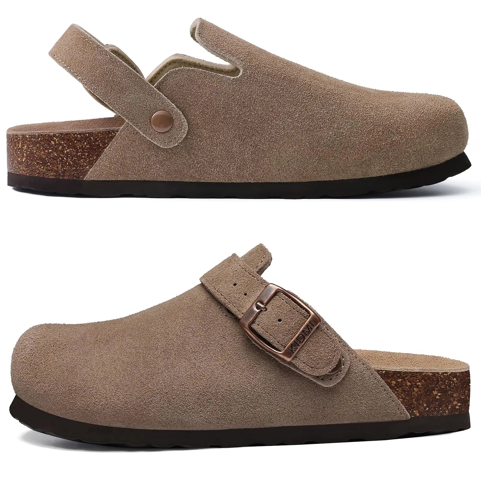 Asgard Women's Genuine Leather Clogs Soft Cork Footbed Cow Suede Mules With Adjustable Strap Fashion Comfort Slip on Slippers