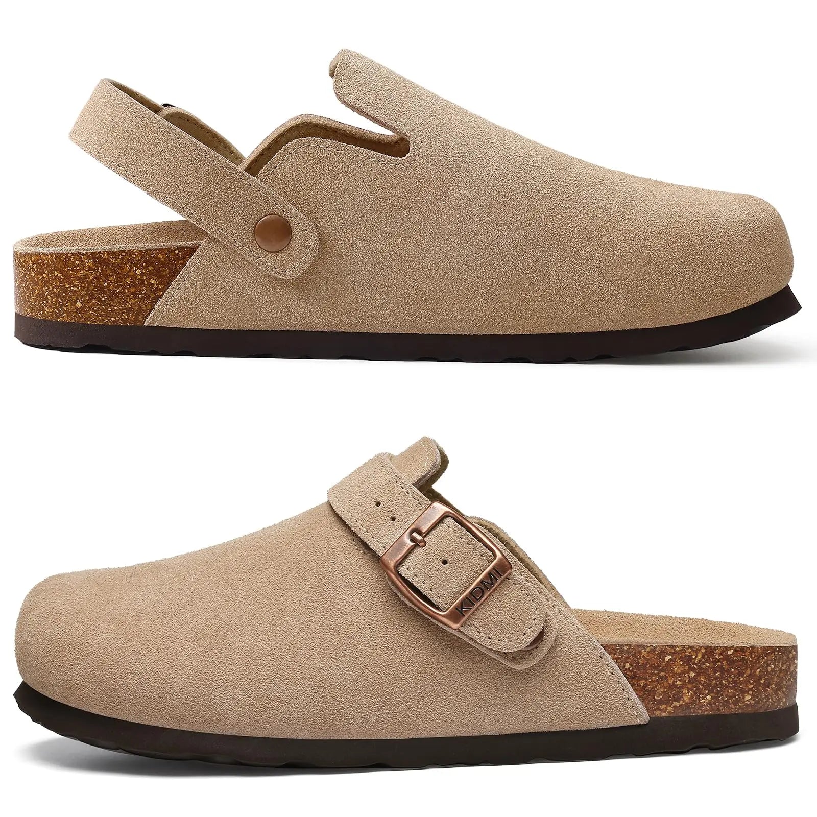 Asgard Women's Genuine Leather Clogs Soft Cork Footbed Cow Suede Mules With Adjustable Strap Fashion Comfort Slip on Slippers