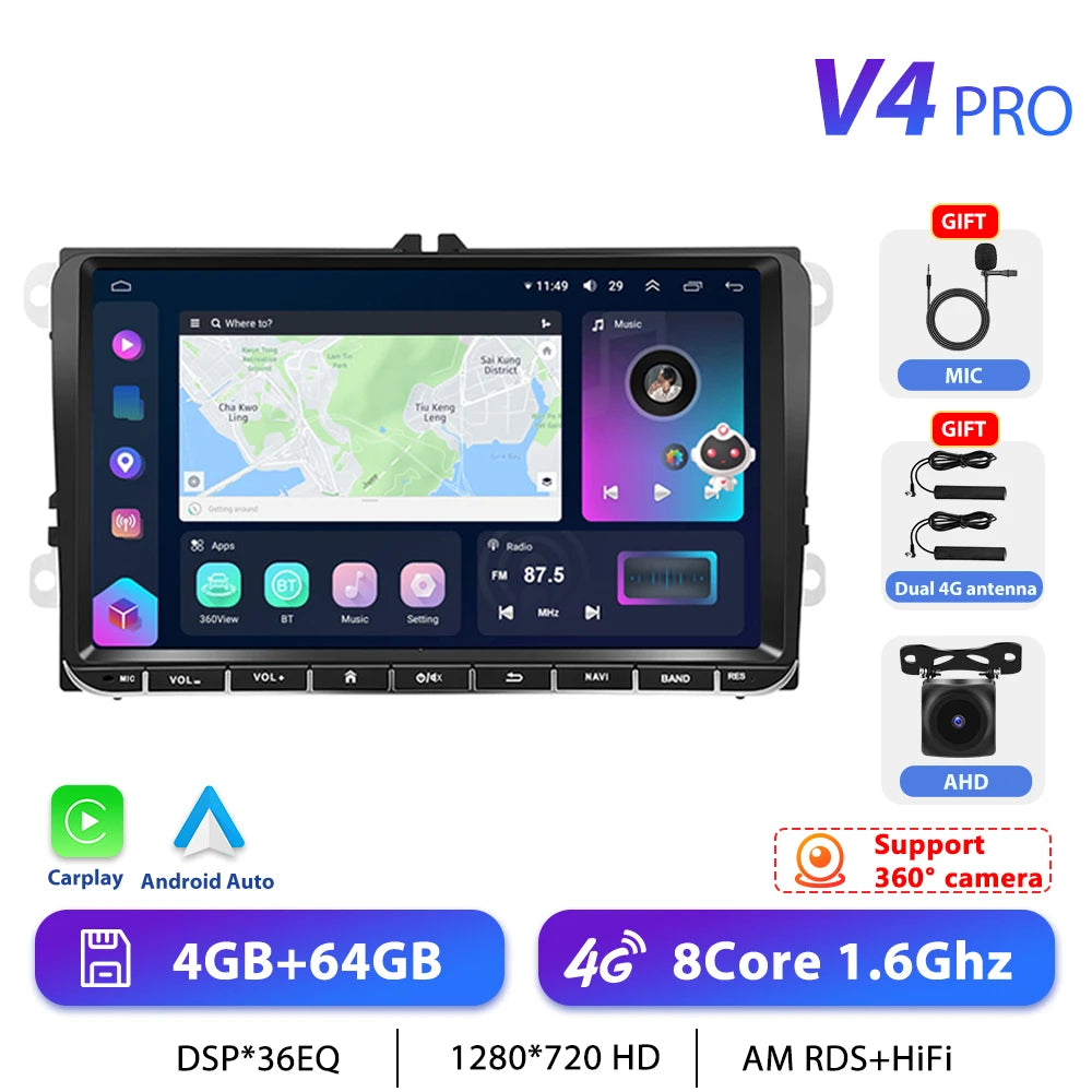 Podofo 7 "9" CarPlay Android Car Radio For Volkswagen VW Golf Passat JETTA Skoda SEAT Car Intelligent System 2din GPS Car Radio