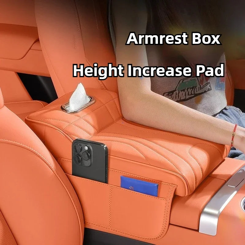 For jaecoo j7 JETOUR T2 Haval H9 2rd 2024 2025 Car Armrest Box Height Increase Pad with Storage Bag Car Leather Protective Cover