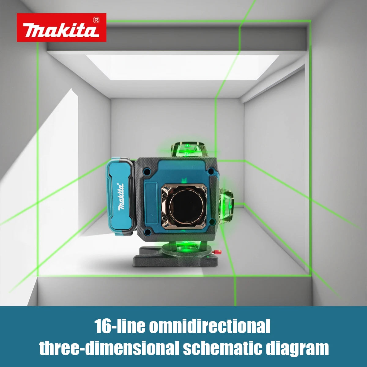 Makita Digital Laser Level 360-Degree X4 16-Line Self-Levelling Outdoor Vertical Cross-Line Tool for Precision Measurement