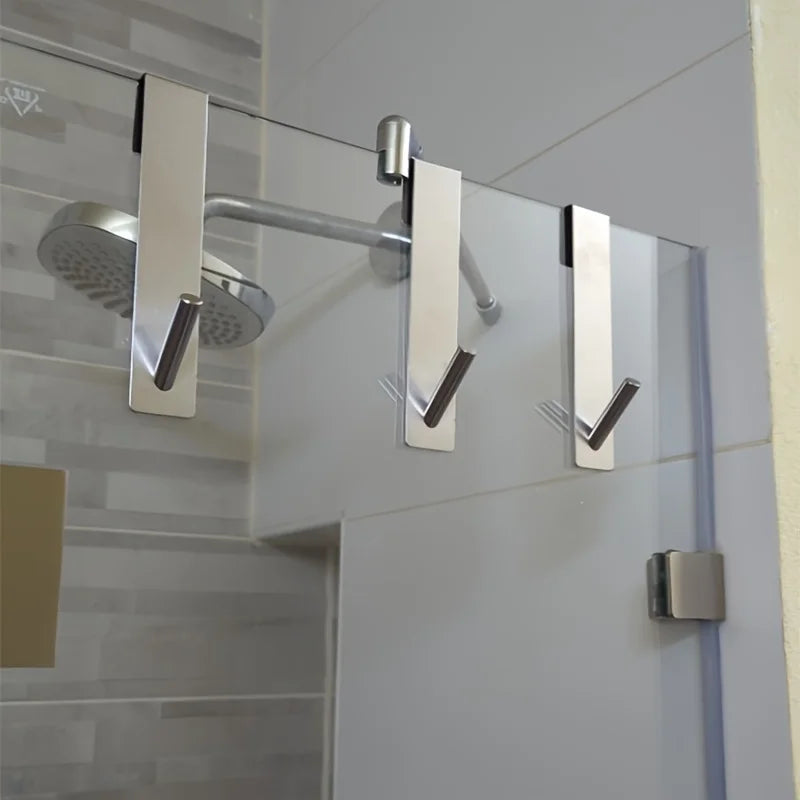 2pcs Stainless Steel Over Glass Door Shower Door Back Shower S-Shape Towel Hooks Bathroom Bathrobe Hanger Holder Rack