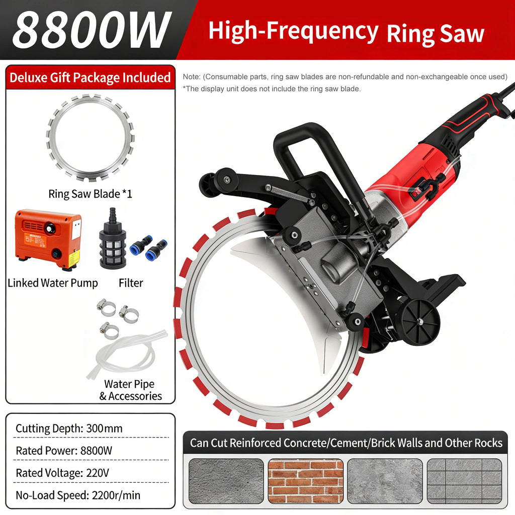 400mm Ring Saw  High Frequency Concrete Wall Cutting Machine 8800W Handheld Deep Cut Saw for Stone Cement Door Opening