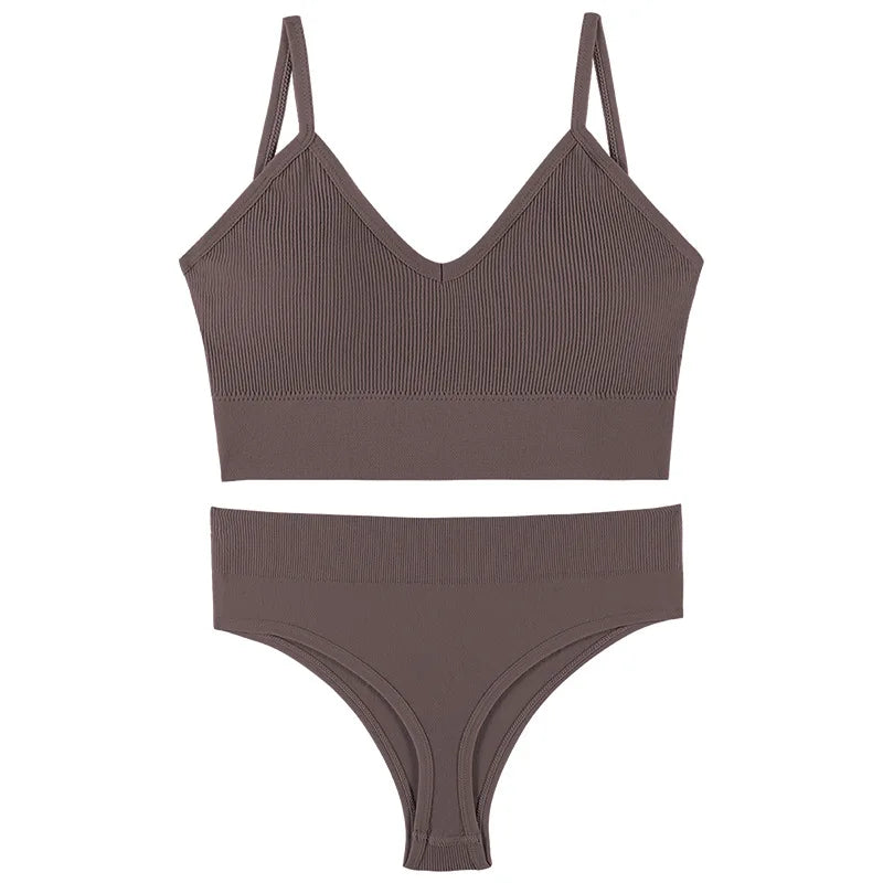 Women’s Ribbed V Neck Bra and Panty Set Seamless Comfortable 2 Piece 2026