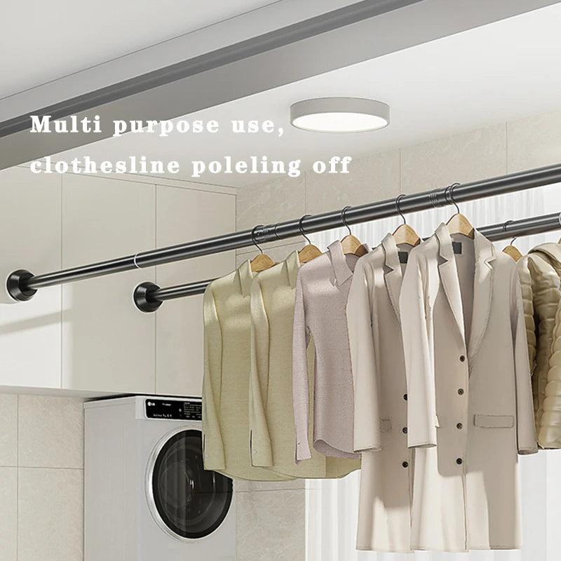 Black 65-255cm Adjustable Stainless Steel Clothes Drying Rack No-Drill Telescopic Pole Curtain Rod for Balcony Bathroom