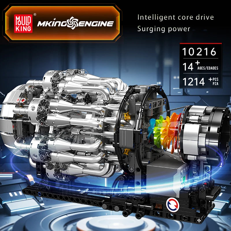 Mould King 10216 Technical Car Engine Toys The Motorized Turbojet Engine Building Block Assembly Engine Brick Kid Christmas Gift