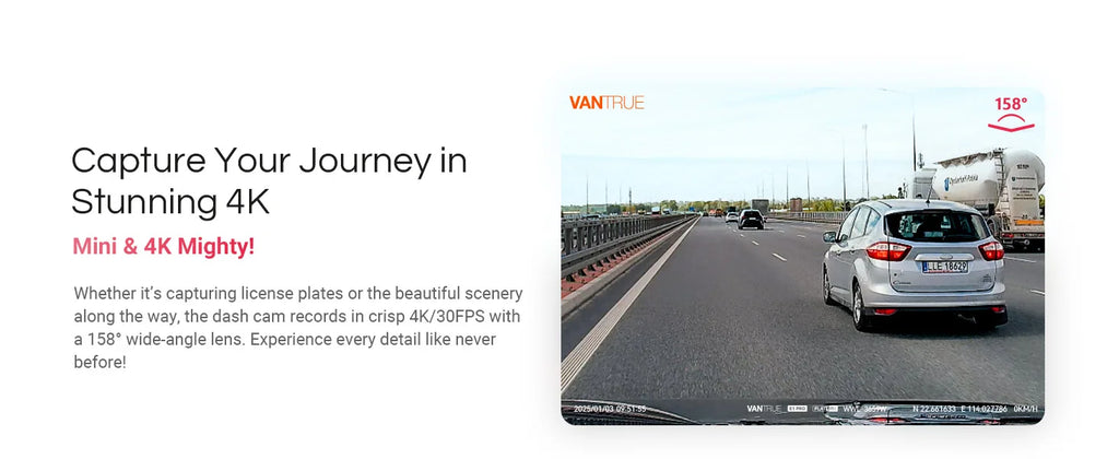 Vantrue E1 Pro 4K Mini DashCam Front STARVIS 2 Plate Pix™ HDR Night Vision Dash Camera for Car 5G WiFi&GPS Support 1TB Max