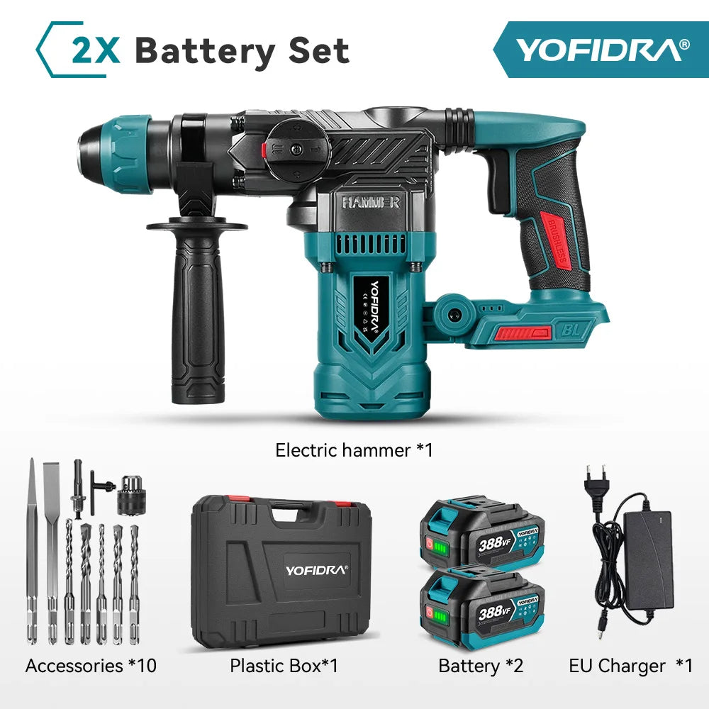 Perceuse à percussion sans fil multifonctionnelle sans balais 26 MM, outil de perçage rotatif pour batterie Makita 21 V.
