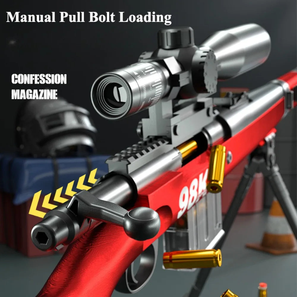 98K Upper Pressure Shell Ejection Soft Bullet Gun Can Fire Sniper Rifle Outdoor Battle Model Toy Manually Loaded Christmas Gift