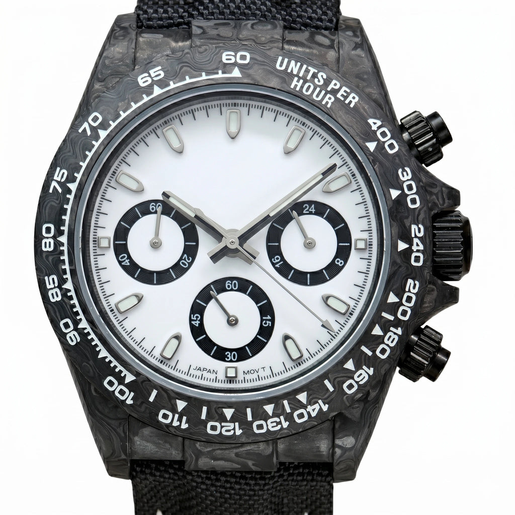 39mm Carbon Fiber Panda Chronograph Watch VK63 Quartz Sapphire Crystal Custom Logo Men's Sports Wristwatch