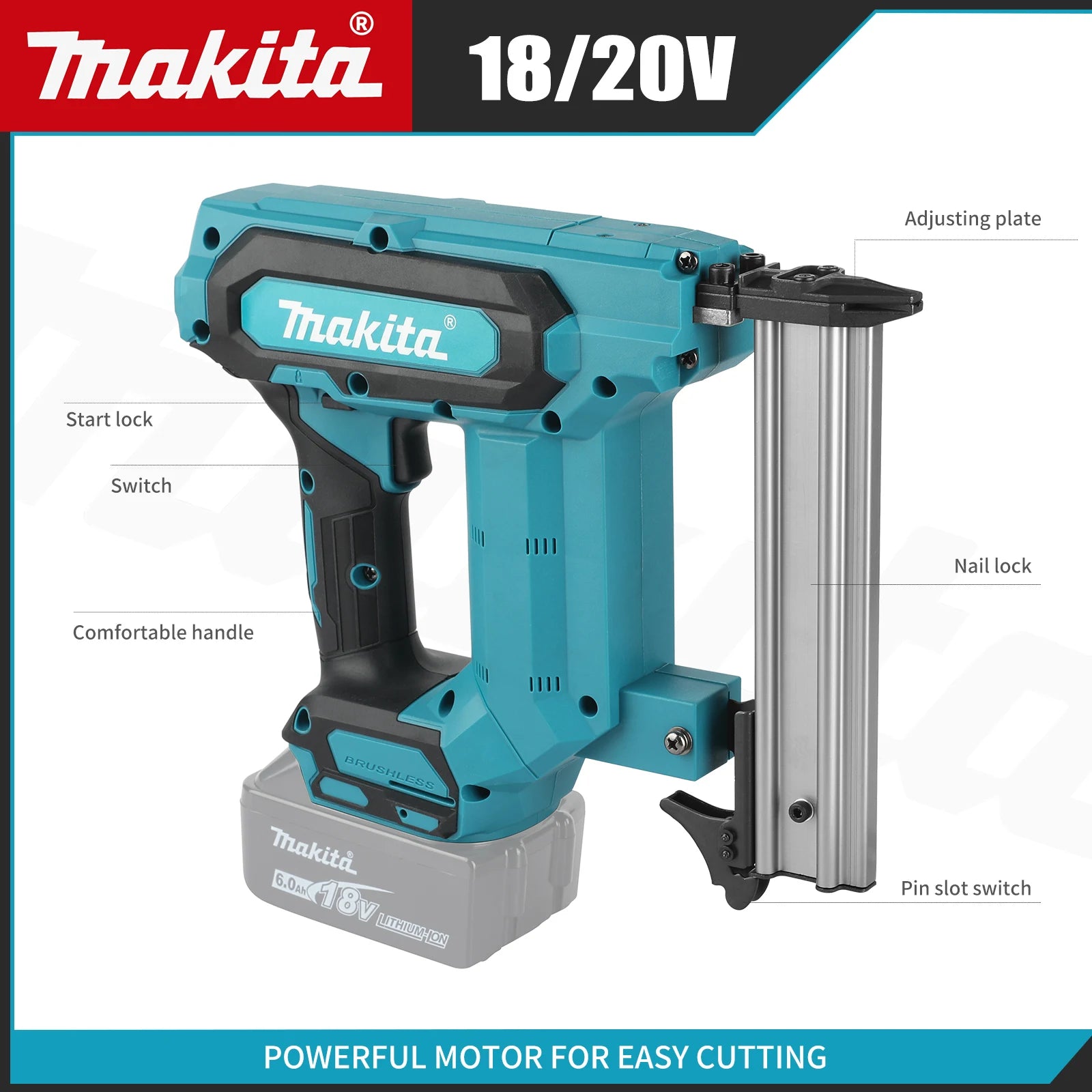 Makita Electric Brushless Nail Gun Fixed Frame Nailing Machine 18V Lithium Battery Pneumatic Woodworking tray finish