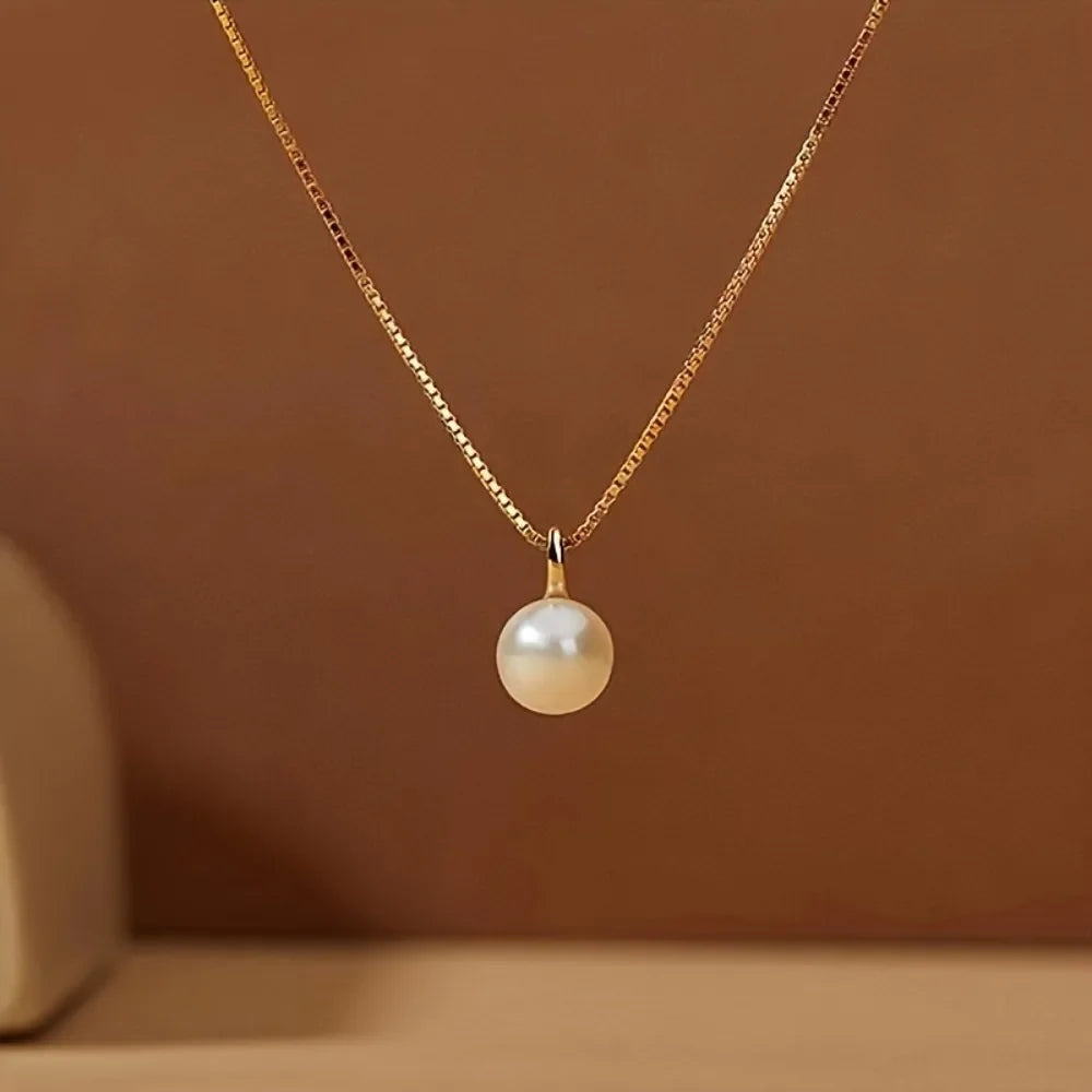 Elegant Style  Imitation Pearl Pendant Necklace Adjustable Clavicle Chain for Women Jewelry Gifts